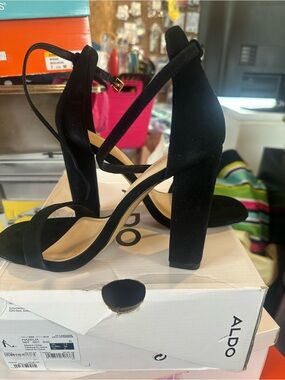 Aldo Black Suede Crisscross Block Heel Sandals